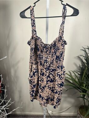 N258. Lily Rose Navy and Peach Floral Print Romper